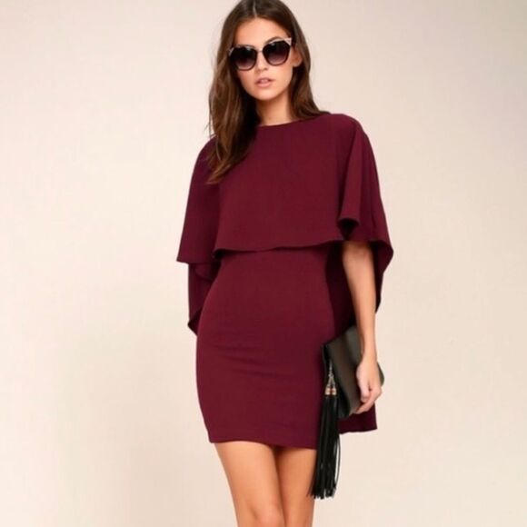 Lulus Burgundy Backless Mini Cape Dress - Picture 2 of 8